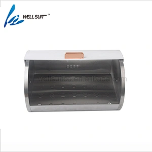 White metal bread box kitchen food storage with cooper coating