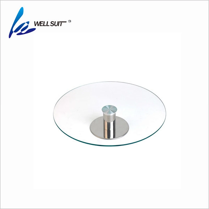 Wholesale Bakeware Wedding food grade  Metal Rotating Base Clear Glass cake stand