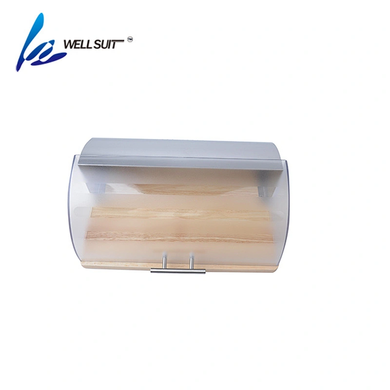 Stainless Steel wood Roll Top Bread Box for Kitchen, bread bin, bread storage
