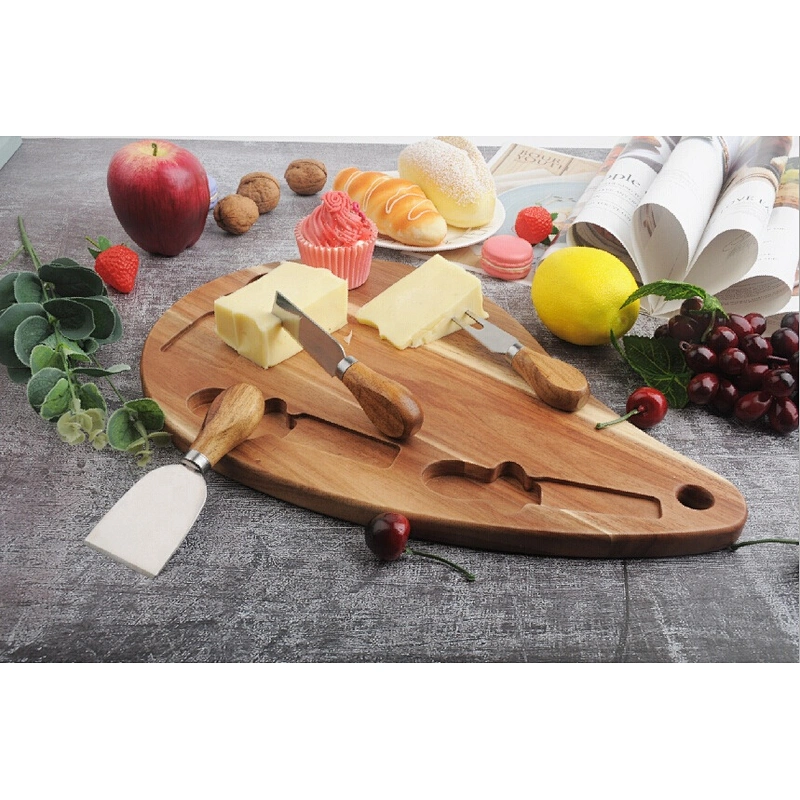 New design hot selling acacia wood cheese board with cheese knife cheese fork