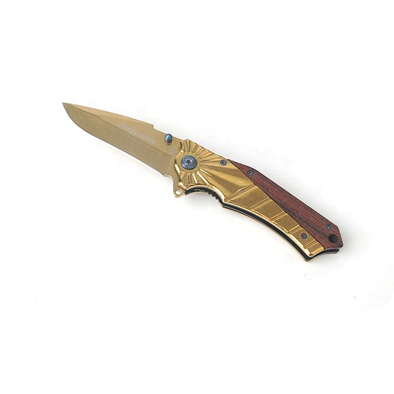 Golden coating  handle folding outdoor folding knife pocket