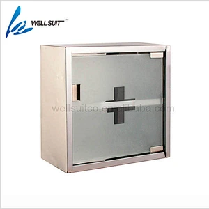 Glass door wall hanging stainless steel medicine chest for home and hospital