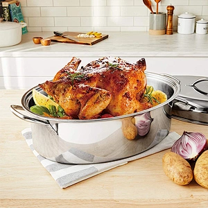 3pcs Stainless Steel Covered Oval Turkey Roaster 16 inch Chicken Roasting pan 42cm Extra large with rack