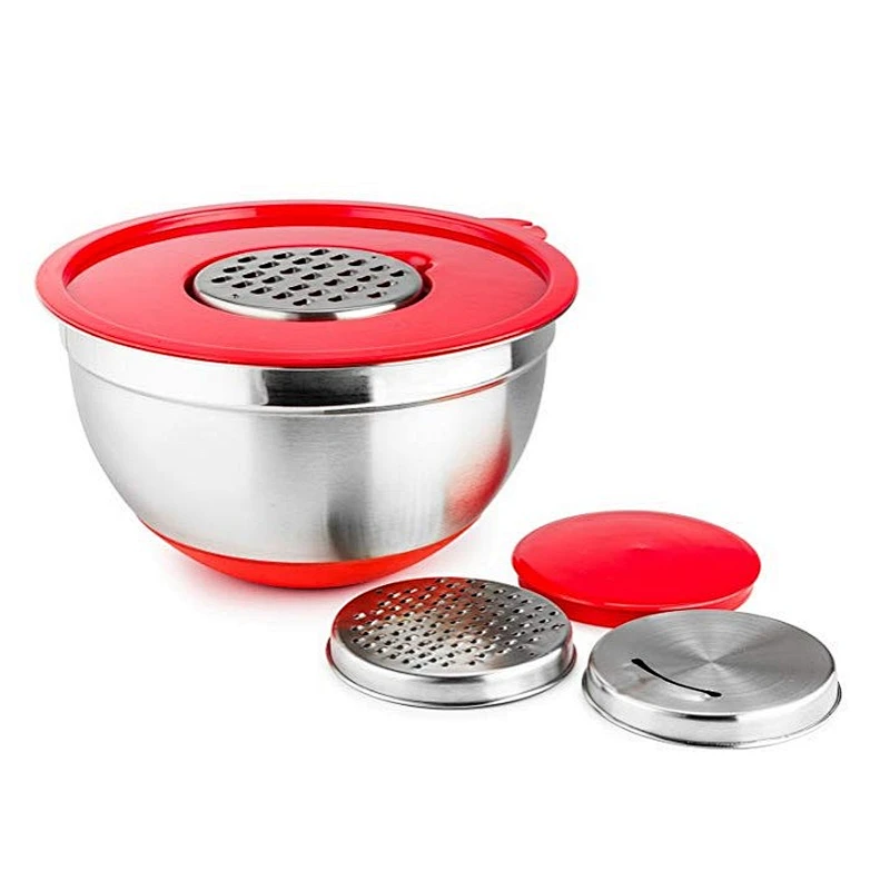 3pc salad bowl stainless steel mixing bowl with grater measuring cup and spoon