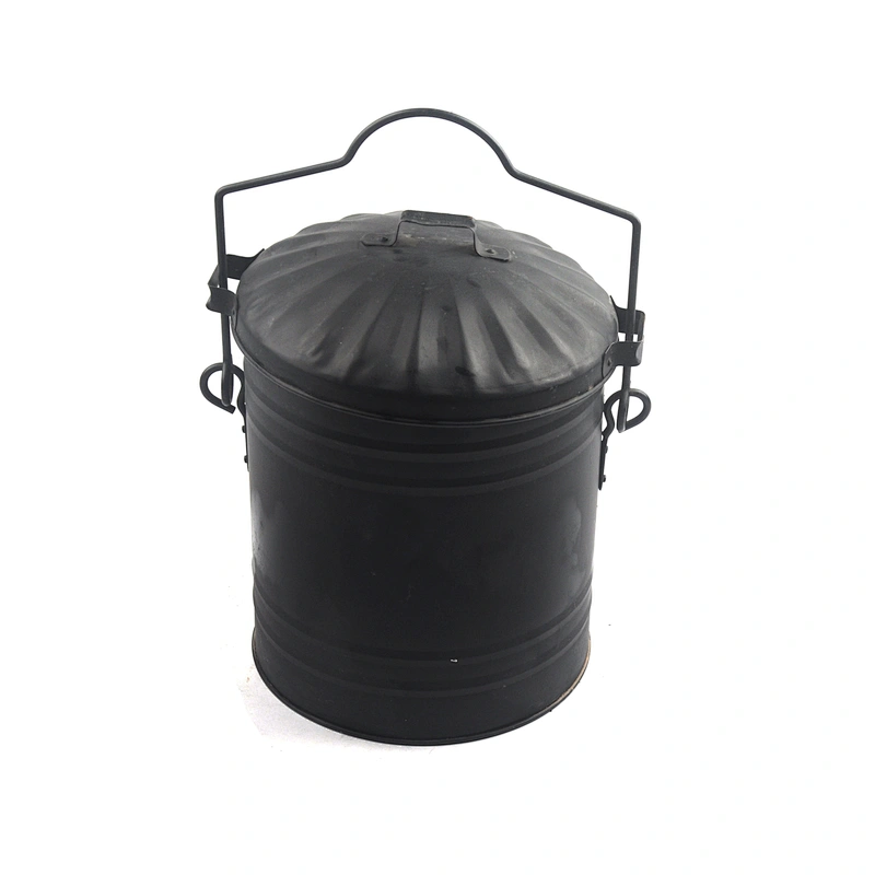 Metal Fireplace Ash Bucket with Lid and Handle