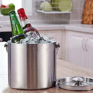 Popular best price fancy food grade stainless steel double wall ice bucket with cover