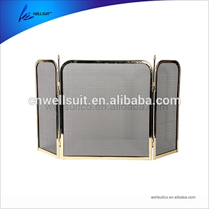 Large Gold Fireplace Screen 4 Panel Ornate Wrought Iron Black Metal Fire Place Standing Gate Decorative Mesh Solid Baby Safe