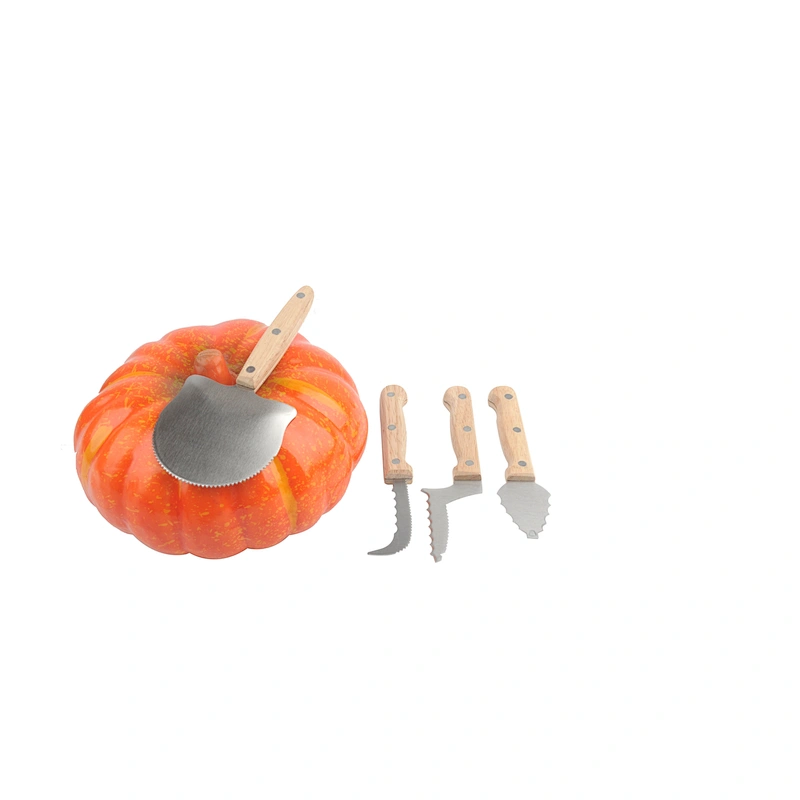 Holiday party decoration tools handmade wooden pumpkin carving kits halloween pumpkin carving set