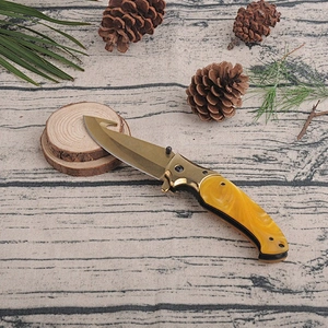 Gold Titanium Plated Anti Rusting Survival Pocket Hunting Knife with Hook Cutter