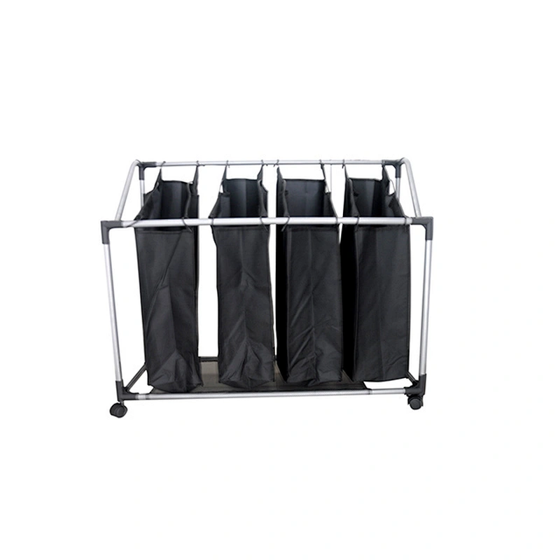 New Design Waterproof Oxford Sorter cart with wheel and 4 movable Bags For Clothes Rolling Cart foldable laundry basket