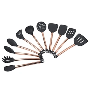 New design  food grade silicoe home kitchen tools utensils of 11 pcs cookware sets with copper plating handle