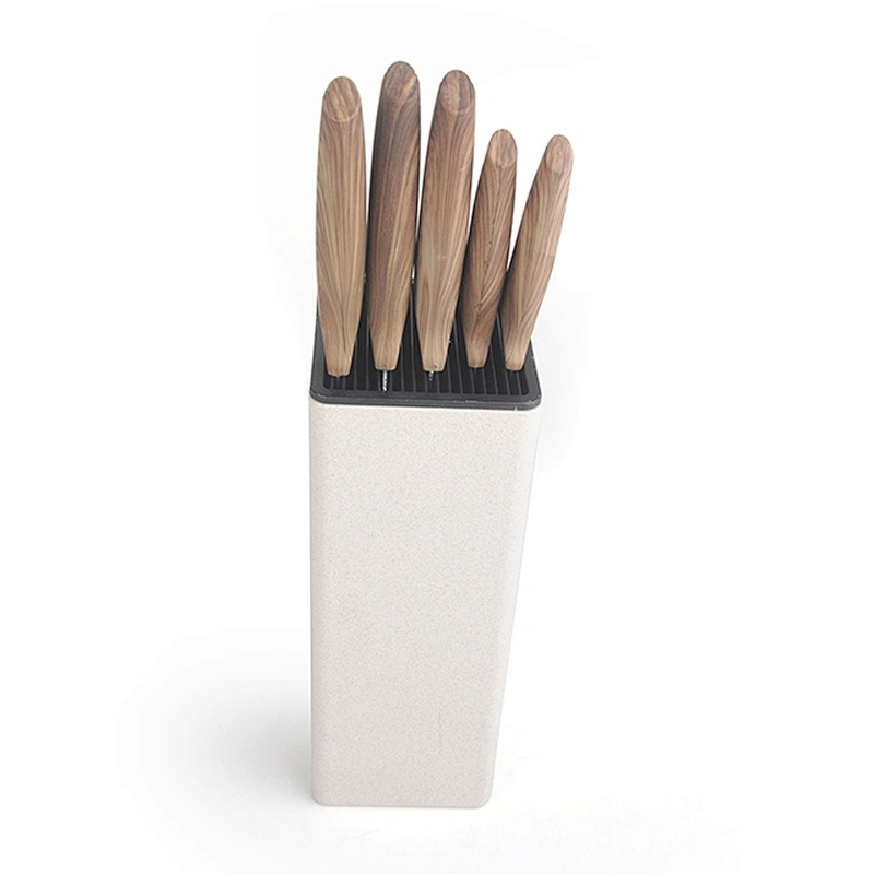 High Quality Embossing Kitchen 5 PCS Non-stick Coating Stainless Steel Knife Set With Block