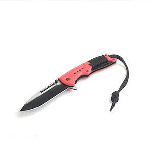 Red and Black Color Stainless Steel Folding Pocket Outdoor Hunting Knife with rope