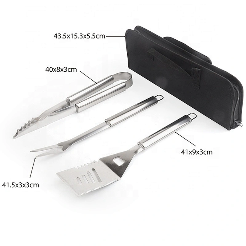 Easy to use  hot selling stainless steel BBQ tools set 3pcs with BBQ nylon bag