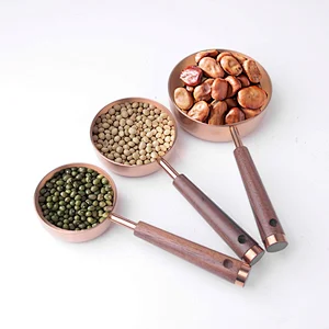 Hot selling food grade copper plating wood handle measuring cup