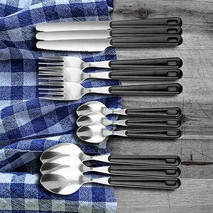 24 pcs Spoon Fork Steak Knife Tableware Set with Holder Rack Stainless Steel 430