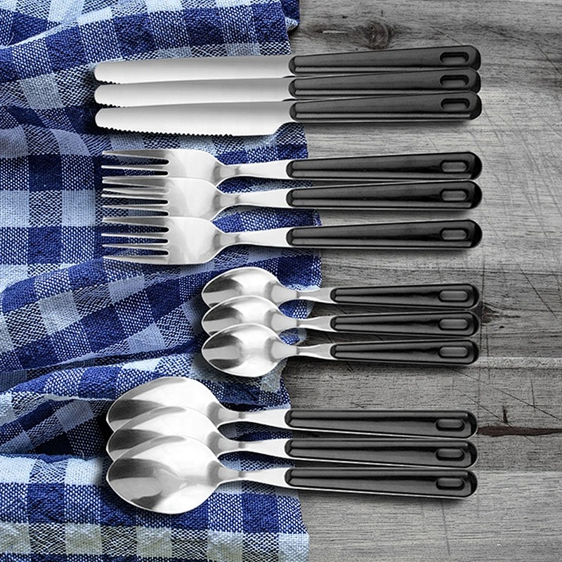 24 pcs Spoon Fork Steak Knife Tableware Set with Holder Rack Stainless Steel 430