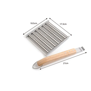 Stainless steel hot dog grill roller with bamboo handle for outdoor barbecue grills
