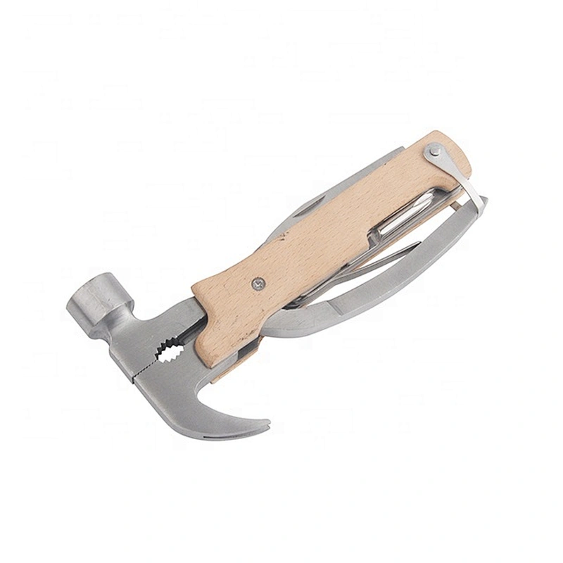 Multifunctional stainless steel outdoor mini hammer multi tool with wood handle