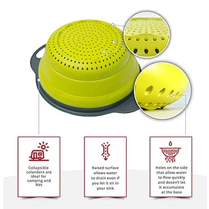Food-Grade 2 Pack Collapsible Colander Strainer Set Silicone Strainer Space-Saver Folding