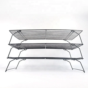 3 Tier Baking Cooling Tool Cake Biscuit Space Saving Cake Stackable Stand Tray Rack with Black Non-Stick Coating