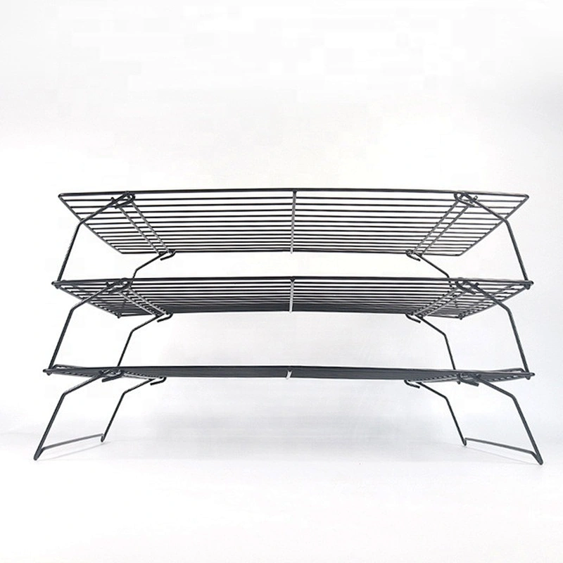 3 Tier Baking Cooling Tool Cake Biscuit Space Saving Cake Stackable Stand Tray Rack with Black Non-Stick Coating