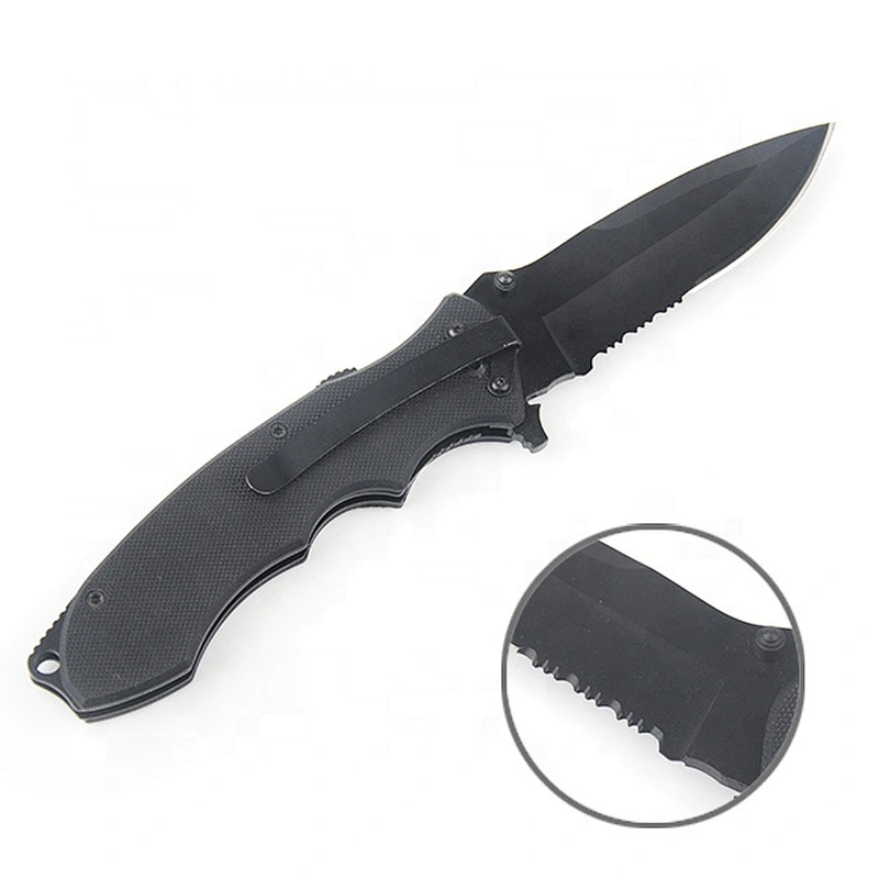 Classic Black Coating Stainless Steel Folding Pocket Knife with G10 Handle
