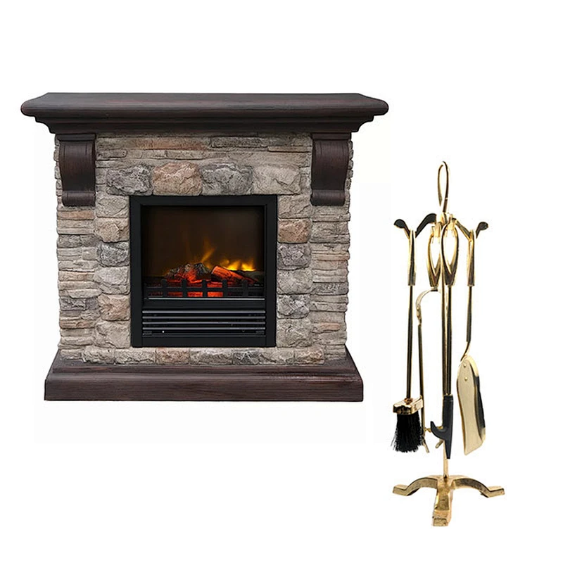 High Quality Luxury Fireplace Accessories Iron Fireplace Tool Set with Gold Plate
