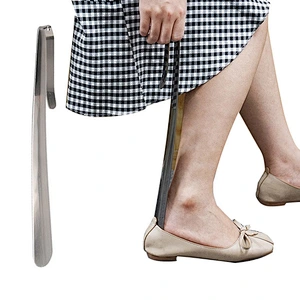 Stainless steel hotel shoe horn 42cm customized metal shoehorn with comfort grip