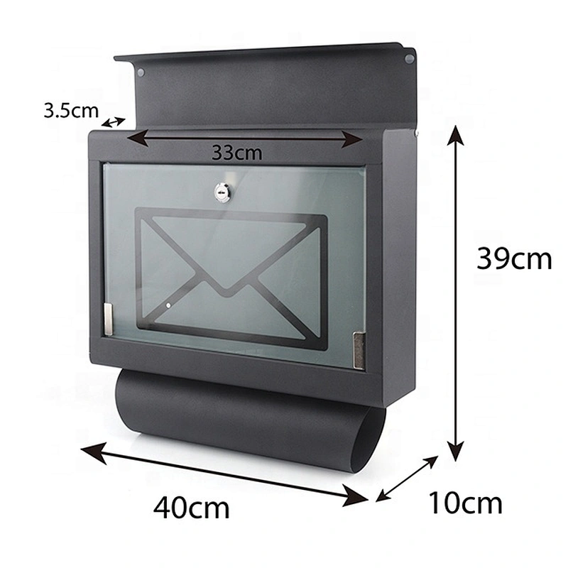 Apartment outdoor wall mounted waterproof black powder coating mailbox  with window