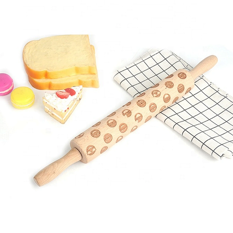 Food grade wood custom pattern kitchen dough rolling pin