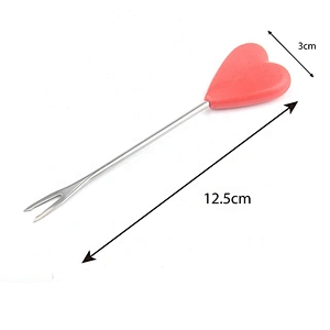 Heart-shaped stainless steel and plastic fruit fork