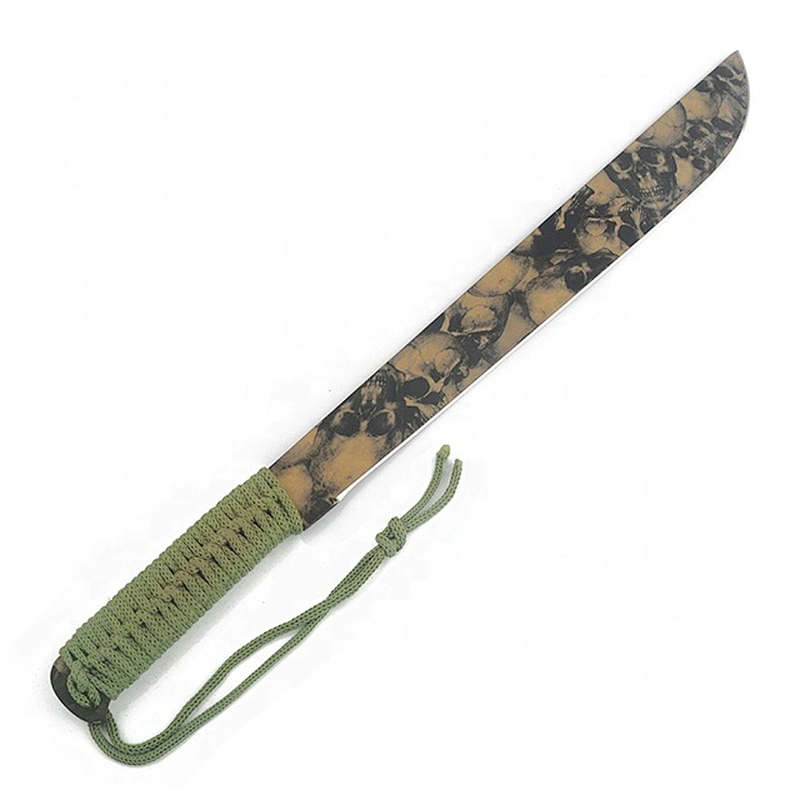 Long Size Stainless Steel Color Printing Blade Survival Hunting Machete Knife with Paracord Handle