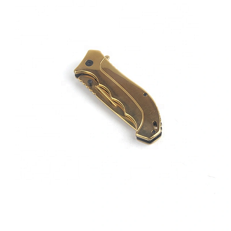 Gold Titanium Plated Anti Rusting Survival Pocket Hunting Knife with Belt Clip