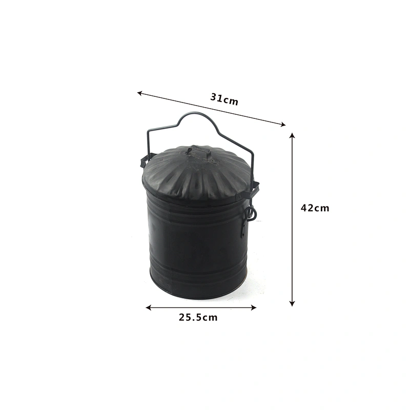 Metal Fireplace Ash Bucket with Lid and Handle