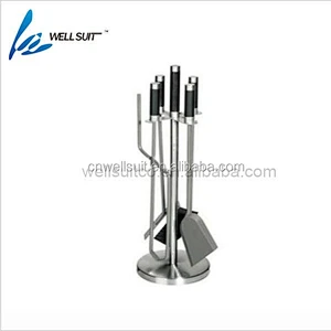 high quality Iron cast 5 pcs fireplace tool set with glass holder