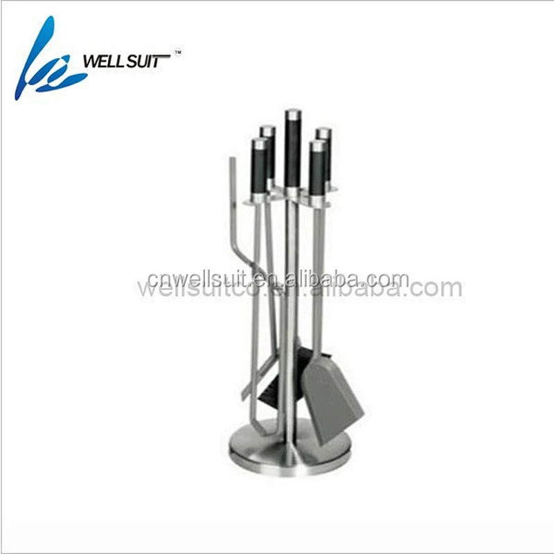 high quality Iron cast 5 pcs fireplace tool set with glass holder