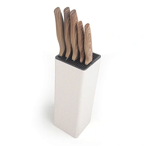 High Quality Embossing Kitchen 5 PCS Non-stick Coating Stainless Steel Knife Set With Block