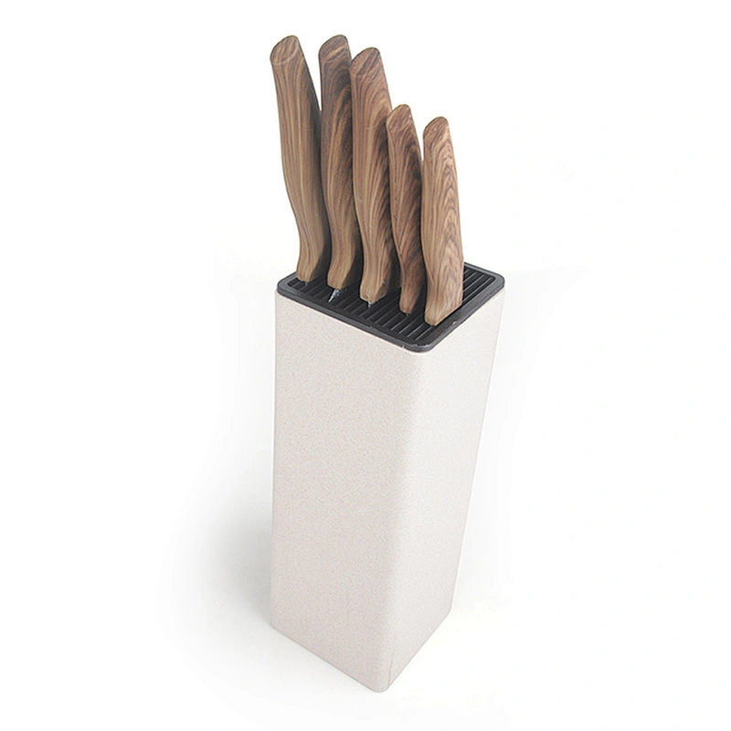 High Quality Embossing Kitchen 5 PCS Non-stick Coating Stainless Steel Knife Set With Block