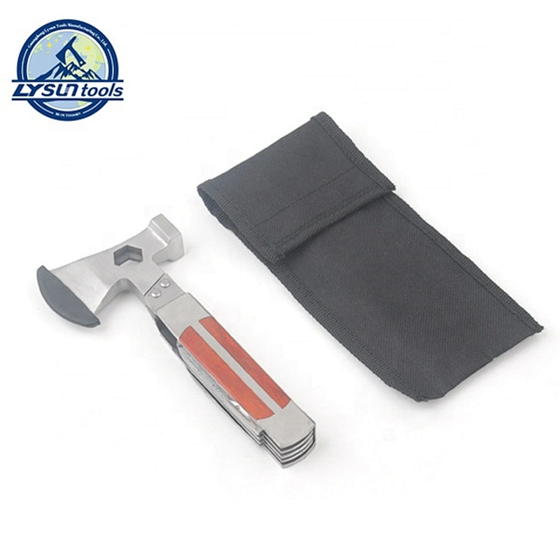 8 IN 1 Stainless Steel Head and Wood Handle Foldable Plier Axe Multi Tool