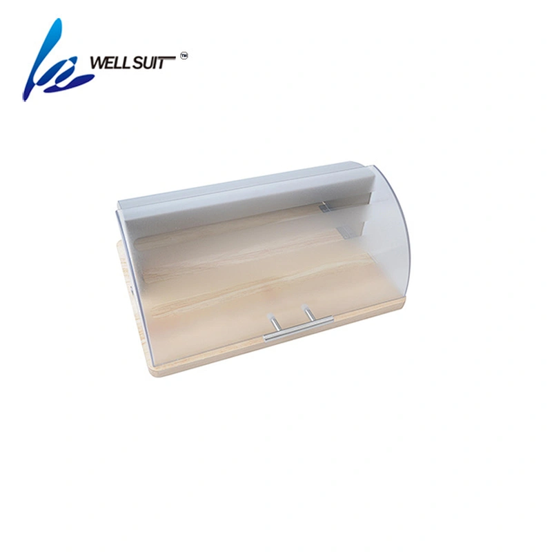 Stainless Steel wood Roll Top Bread Box for Kitchen, bread bin, bread storage