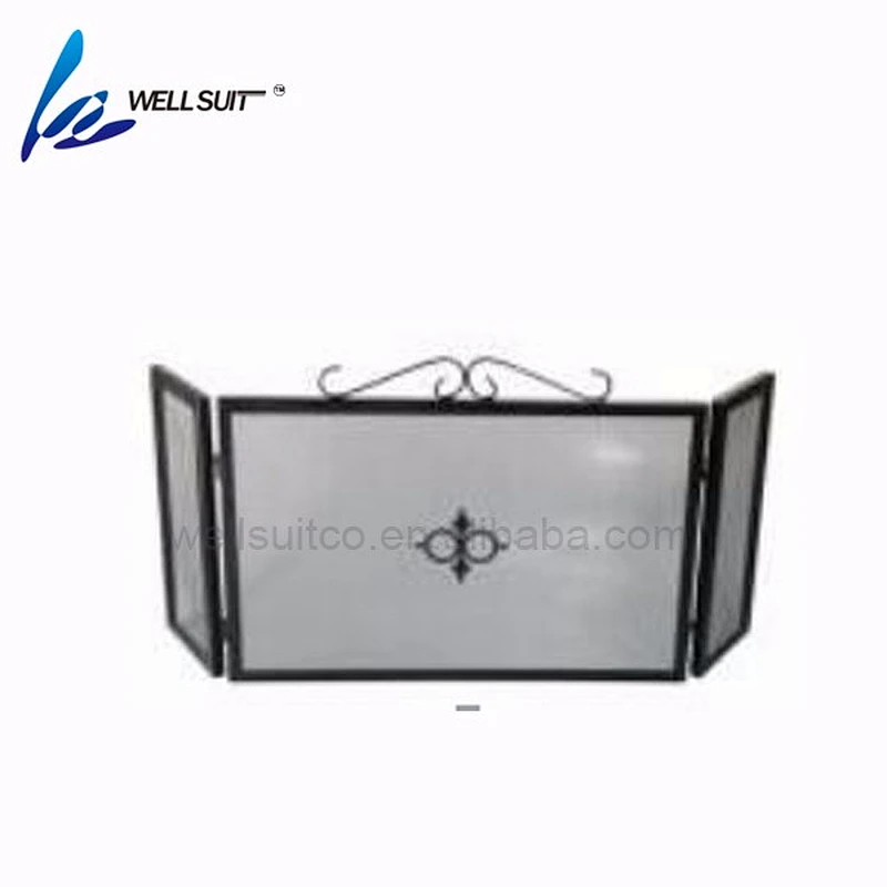 Fireplace screen 3 Panel Ornate Wrought Iron Black Metal Fire Place Standing Gate Decorative Mesh Solid Baby Safe