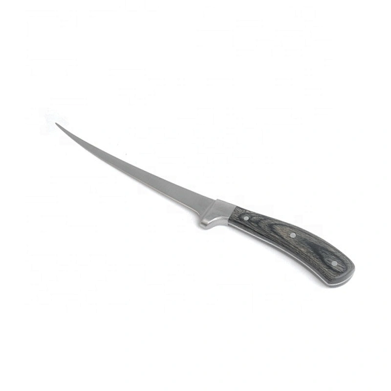 Stainless Steel Outdoor Fishing Camping Survival Filet Knife With Pakka Wood Handle