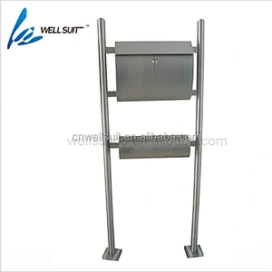 Hot sell stainless steel standing mailbox with lock and newspaper holder garden mailbox