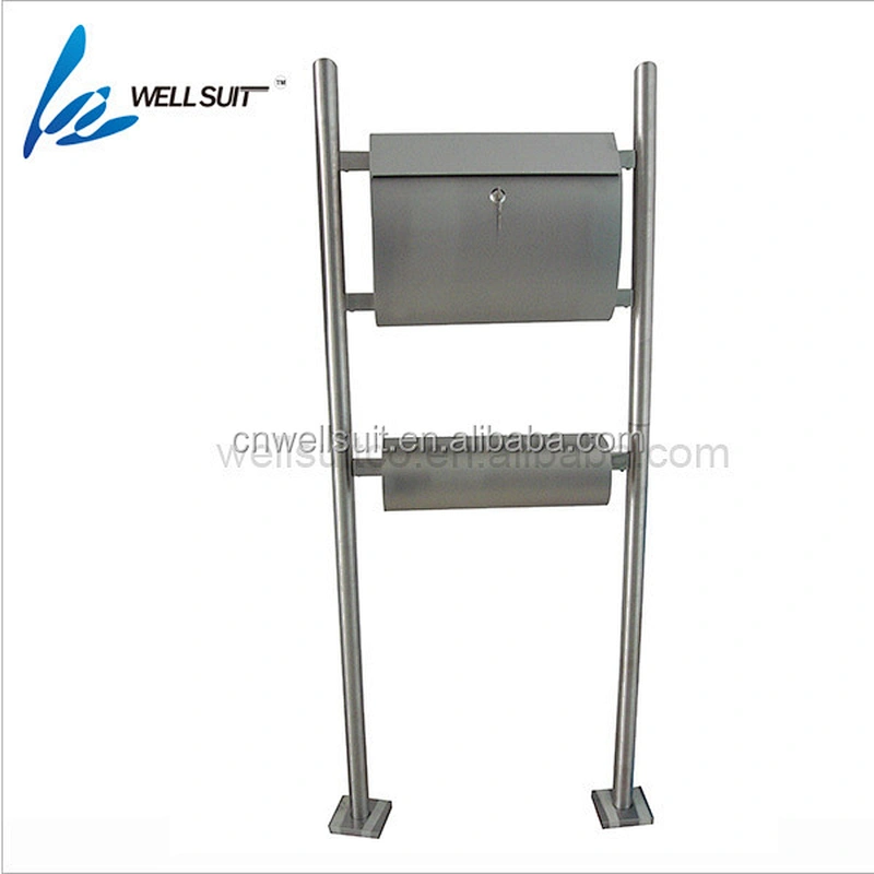 Hot sell stainless steel standing mailbox with lock and newspaper holder garden mailbox