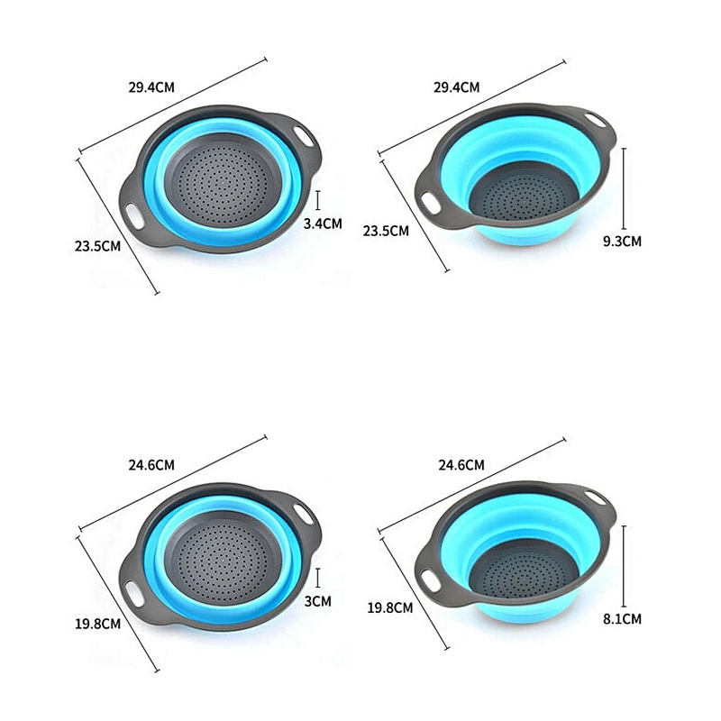 Food-Grade 2 Pack Collapsible Colander Strainer Set Silicone Strainer Space-Saver Folding