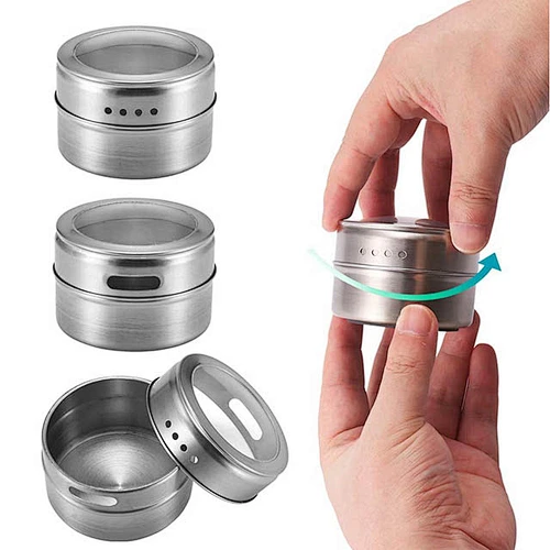 Magnetic Spice Containers Spice Tins with Clear Lid Multi-purpose Storage Tins For Refrigerator Home&Kitchen