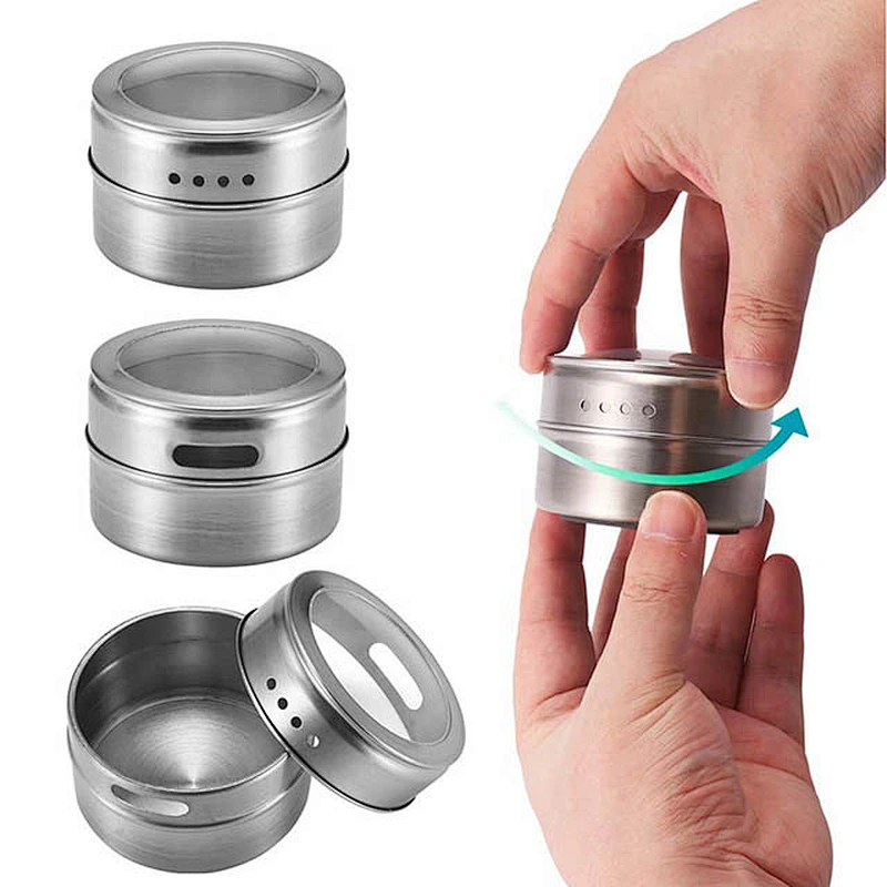 Magnetic Spice Containers Spice Tins with Clear Lid Multi-purpose Storage Tins For Refrigerator Home&Kitchen