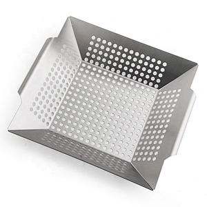 Hot selling Non-Stick Grill Basket Barbecue Pan BBQ Wok Tray for Grill Vegetable Fish Meat Kabob Or Pizza Outdoor Campfire