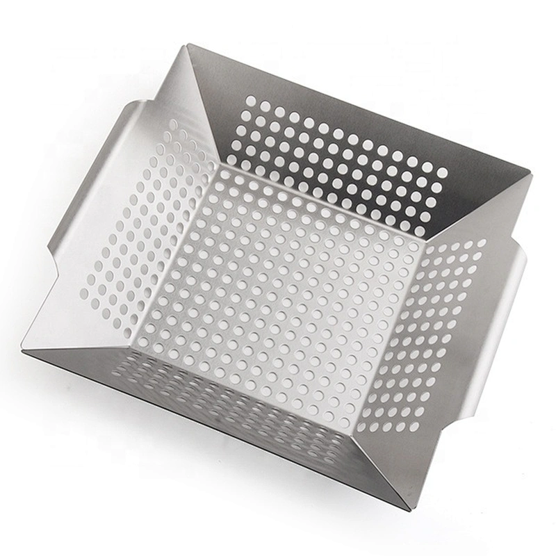 Hot selling Non-Stick Grill Basket Barbecue Pan BBQ Wok Tray for Grill Vegetable Fish Meat Kabob Or Pizza Outdoor Campfire